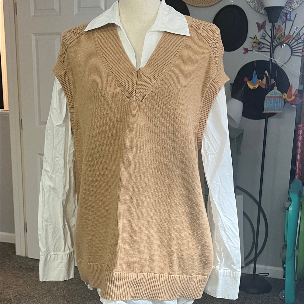 Charter Club Tan V-Neck Sweater Vest
